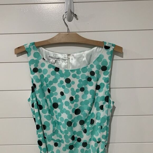 Pendleton | Dress Midi Polka Dot Fit and Flare Lined Tie Waist- Size 14 Petite - Picture 2 of 8
